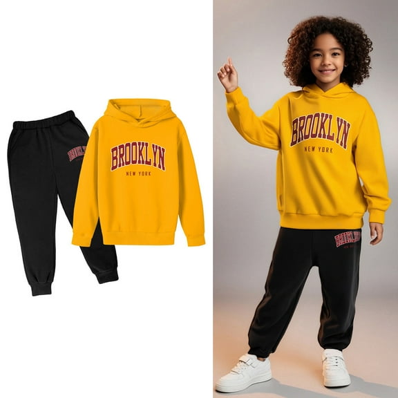 Kids Girls Boys Sweatsuit Set,2 Piece Long Sleeve Letter Pattern Tracksuit Pullover Hoodie Sweatpants Winter Clothes Kids Clothes Boys Size 7-8 Years