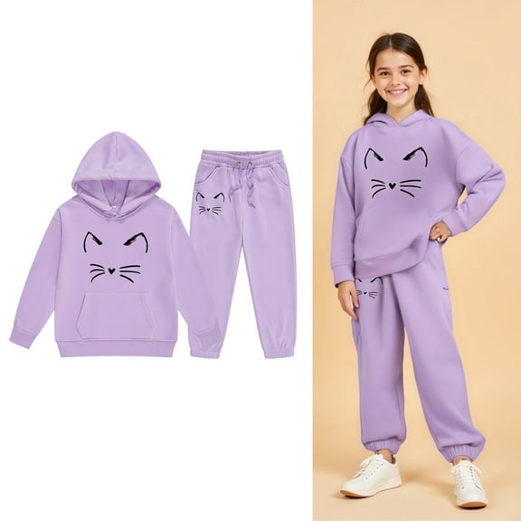 Kids Girls Boys Sweatsuit Set,2 Piece Long Sleeve Purple Hooded Sweatshirt and Sweatpants Fall Clothes Boys Sets 3-4 Years