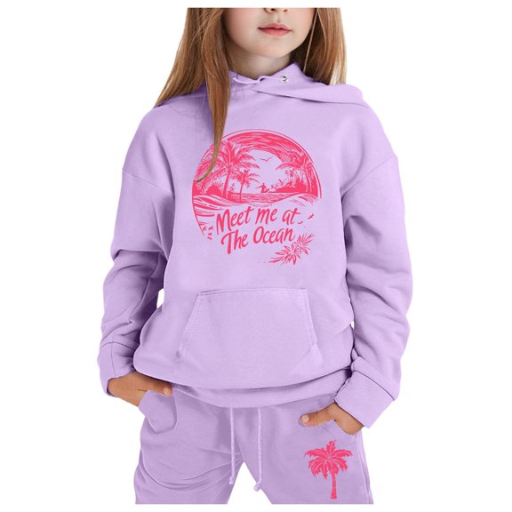 Kids Girls Boys Sweatsuit Set,2 Piece Long Sleeve Purple Pullover Hoodie Sweatpants Fall Clothes Clothes for Girls 5-6 Yeats Cute Boys Girls Clothing