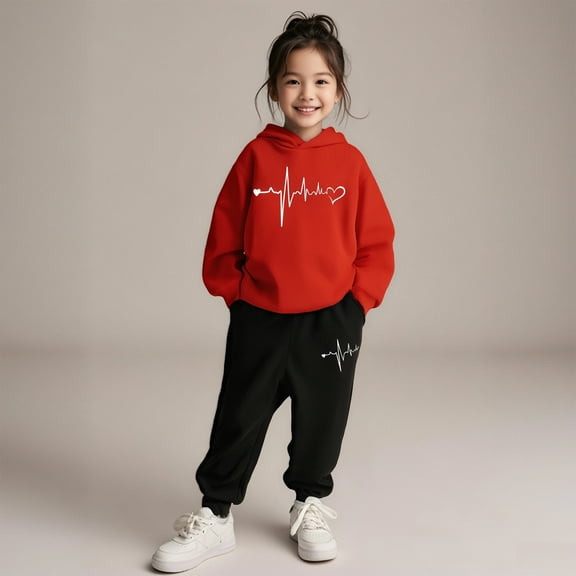 Kids Girls Boys Sweatsuit Set,2 Piece Long Sleeve Red Tracksuit Hoodie Jogging Pants Fall Winter Clothes Boys' Tracksuits 4-5 Years Cute Boys Girls Clothing
