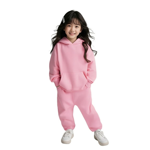 Kids Girls Boys Sweatsuit Set 2 Piece Long Sleeve Solid Hooded Sweatsuits Pullover and Jogger Pants Fall Clothes Kids Girls Clothes 4-5 Years