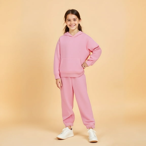 Kids Girls Boys Sweatsuit Set 2 Piece Long Sleeve Solid Pullover Hoodie Sweatpants Fall Winter Clothes 6-7 Years Old Girl Clothes