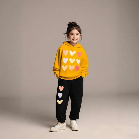 Kids Girls Boys Sweatsuit Set,2 Piece Long Sleeve Yellow Tracksuit Pullover Hoodie and Jogger Pants Warm Fall Winter Clothes Toddler Boy Clothes 4-5 Years Cute Boys Girls Clothing