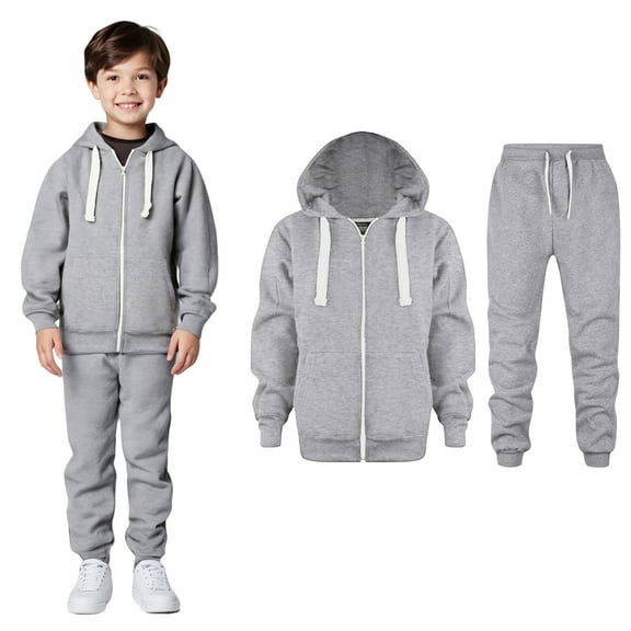 Kids Girls Boys Sweatsuit Set,2 Piece Long Sleeve Zip upLight Gray Pullover Hoodie Sweatpants Set Warm Fall Winter Clothes 3-4 Years Girls Outfits