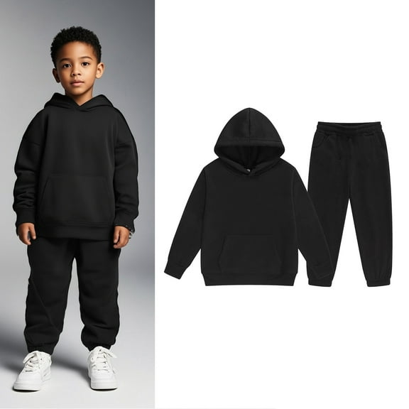 Kids Girls Boys Sweatsuit Set,2PC Long Sleeve Black Hoodie Sweatshirt Sweatpants Joggers Set Fall Winter Clothes Boys Active Tracksuit Set 3-4 Years