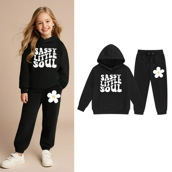 Kids Girls Boys Sweatsuit Set,2PC Long Sleeve Black Tracksuit Pullover Hoodie and Jogger Sweatpants Fall Winter Clothes Boys Girls Athletic Clothes Sets 3-4 Years
