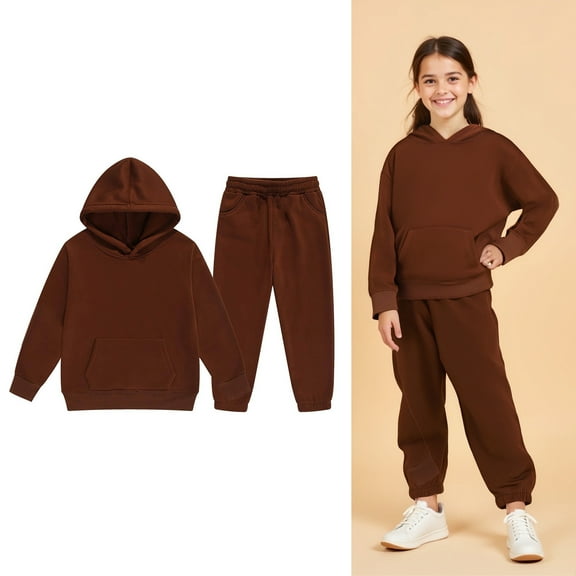 Kids Girls Boys Sweatsuit Set,2PC Long Sleeve Coffee Tracksuit Pullover Hoodie Sweatpants Winter Clothes Girls Sets 6-7 Years