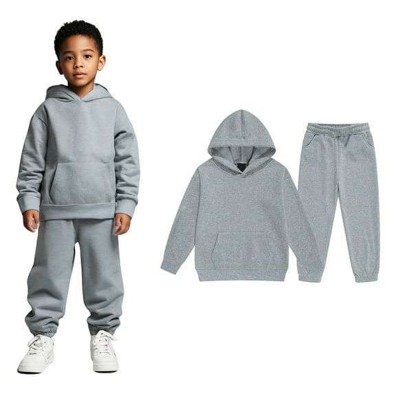 Kids Girls Boys Sweatsuit Set,2PC Long Sleeve Grey Sweatshirt Sweatpants Warm Fall Winter Clothes Girls' Clothing Sets 6-7 Years