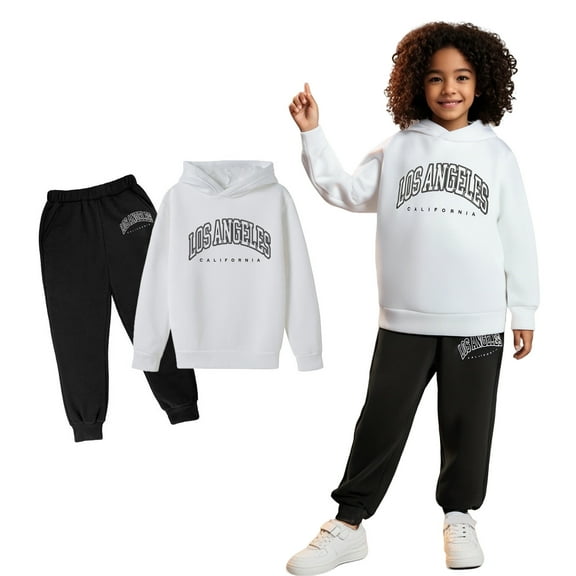 Kids Girls Boys Sweatsuit Set 2PC Long Sleeve Letter Graphic Basic Hoodie and Active Jogger Pants Winter Clothes Girls Sets 4-5 Years