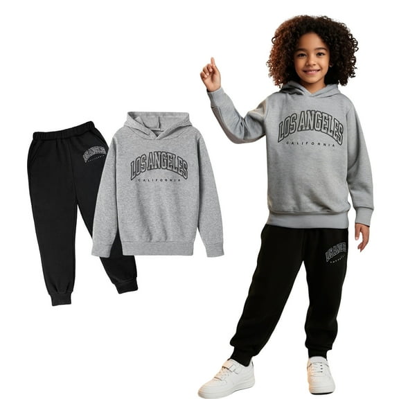 Kids Girls Boys Sweatsuit Set 2PC Long Sleeve Letter Graphic Hooded Sweatshirt Sweatpants Joggers Set Fall Winter Clothes Girl Clothes 4-5 Years