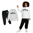 thumbnail image 1 of Kids Girls Boys Sweatsuit Set 2PC Long Sleeve Letter Graphic Tracksuit Hoodie and Sweatpants Fall Clothes 11-12 Years Boy Clothes, 1 of 4