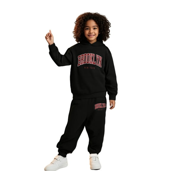 Kids Girls Boys Sweatsuit Set 2PC Long Sleeve Letter Graphic Tracksuit Pullover Hoodie and Jogger Pants Fall Clothes Hoodie Set 4-5 Years