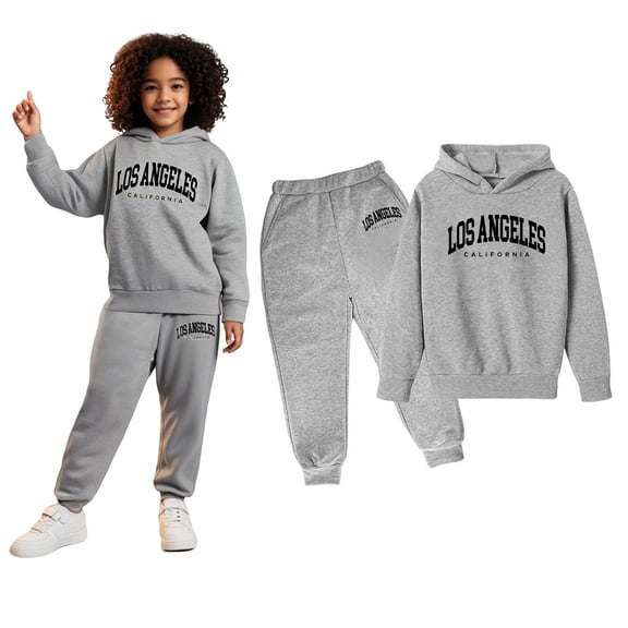 Kids Girls Boys Sweatsuit Set,2PC Long Sleeve Letter Pattern Basic Hoodie Sweatpants Warm Fall Winter Clothes Hoodie Set 5-6 Years