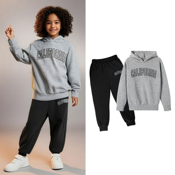 Kids Girls Boys Sweatsuit Set,2PC Long Sleeve Letter Pattern Hooded Sweatshirt Sweatpants Set Fall Clothes Kidsage Girl Clothes 3-4 Years
