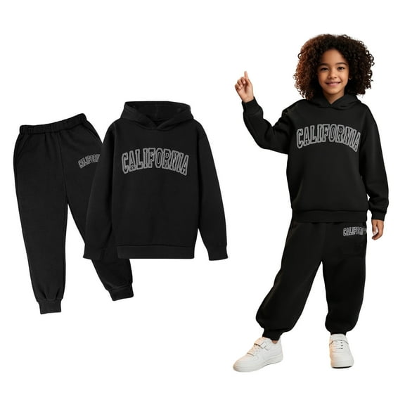 Kids Girls Boys Sweatsuit Set,2PC Long Sleeve Letter Pattern Hoodie and Jogger Sweatpants Warm Fall Winter Clothes Girls Set 4-5 Years