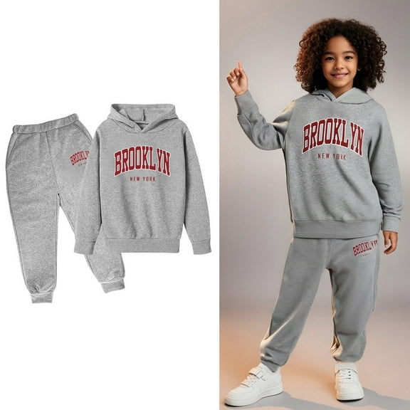 Kids Girls Boys Sweatsuit Set,2PC Long Sleeve Letter Pattern Pullover Hoodie Sweatshirt Sweatpants Joggers Set Fall Winter Clothes Boys 7-8 Years Clothes