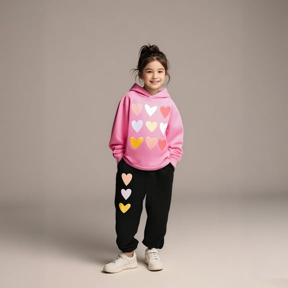Kids Girls Boys Sweatsuit Set,2PC Long Sleeve Pink Soft Hoodie Leggings Pants Warm Fall Winter Clothes Girls Clothes Size 4-5 Years Cute Boys Girls Clothing