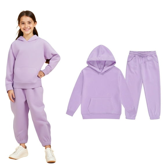 Kids Girls Boys Sweatsuit Set,2PC Long Sleeve Purple Hoodie Leggings Pants Warm Fall Winter Clothes Girl Clothes 4-5 Years