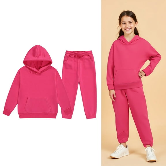 Kids Girls Boys Sweatsuit Set,2PC Long Sleeve Red Hooded Sweatshirt Leggings Pants Fall Winter Clothes Girl Clothes Size 6-7 Years