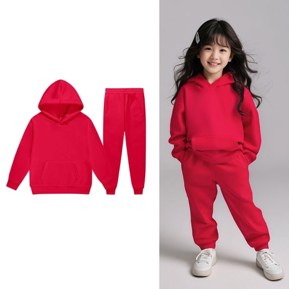 Kids Girls Boys Sweatsuit Set,2PC Long Sleeve Red Tracksuit Hoodie Sweatpants Set Winter Clothes 8-9 Years Old Boy Clothes