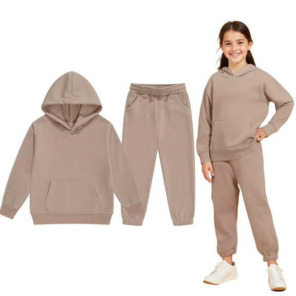 Kids Girls Boys Sweatsuit Set 2PC Long Sleeve Solid Pullover Hoodie Sweatshirt Jogging Pants Fall Clothes Boys Girls Jogger Set 10-11 Years