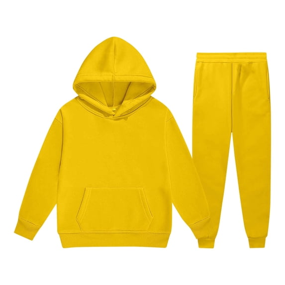 Kids Girls Boys Sweatsuit Set 2PC Long Sleeve Yellow Hooded Sweatsuits Pullover Sweatpants Fall Clothes Girl Clothes 8-9 Years