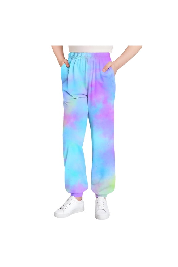 Kids Girls Boys Tie-dye Printed Sweatpants Quick Dry Athletic Pant Loose Boho Trousers Jogger Pants for 3-15 Years