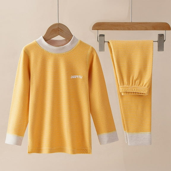 Kids Girls Boys Warm Fleece Thermal Underwear Set Long Sleeve Mock Neck Base Layer T-Shirt and Leggings Pants Set