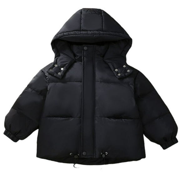 Kids Girls Boys Winter Coat Waterproof Jacket Cotton Coat Thick Hooded Down Outdoor Coats Black 5-6Years