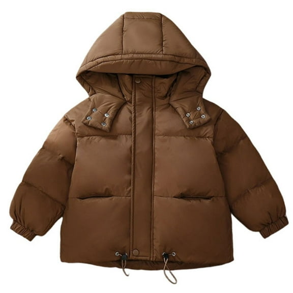 Kids Girls Boys Winter Coat Waterproof Jacket Cotton Coat Thick Hooded Down Outdoor Coats Khaki 9-10Years