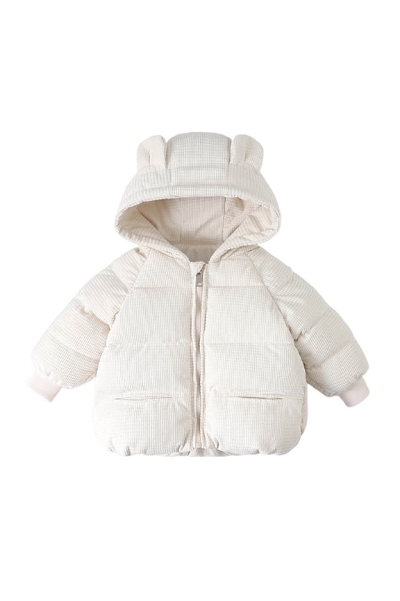 Kids Girls Boys Winter Coat Waterproof Jacket Cotton Coat Thick Hooded Down Outdoor Coats White 1-2Years