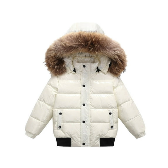 Kids Girls Boys Winter Coat Waterproof Jacket Cotton Coat Thick Hooded Down Outdoor Coats White 10-11Years