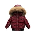 thumbnail image 1 of Kids Girls Boys Winter Coat Waterproof Jacket Cotton Coat Thick Hooded Down Outdoor Coats Wine 3-4Years, 1 of 7