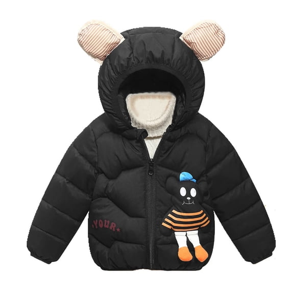 Kids Girls Boys Winter Coats Lightweight Hooded Puffer Jacket Kid Parka Fleece Snow Outwear Black 7-8Years