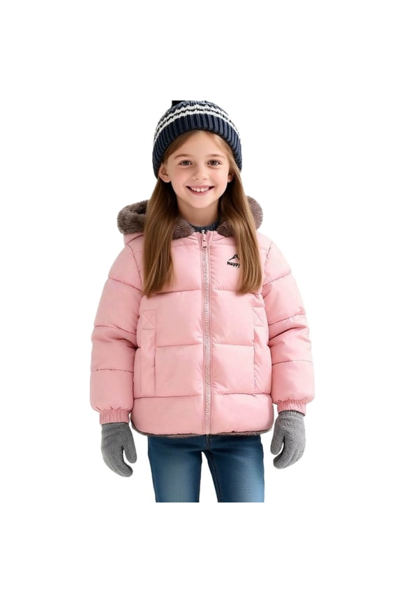 Kids Girls Boys Winter Coats Lightweight Hooded Puffer Jacket Kid Parka Fleece Snow Outwear Pink 9-10Years