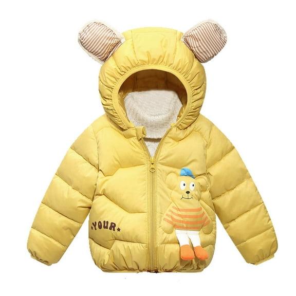 Kids Girls Boys Winter Coats Lightweight Hooded Puffer Jacket Kid Parka Fleece Snow Outwear Yellow 4-5Years