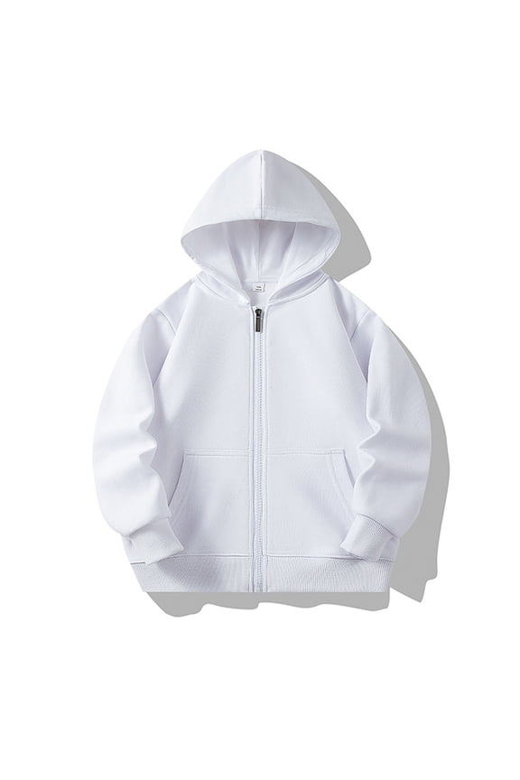 Kids Girls Boys Zipper Hoodie Unisex Fleece Zipper Top Jacket PE School Sweat Hoodie Sports Casual Wear White 3-4 Years