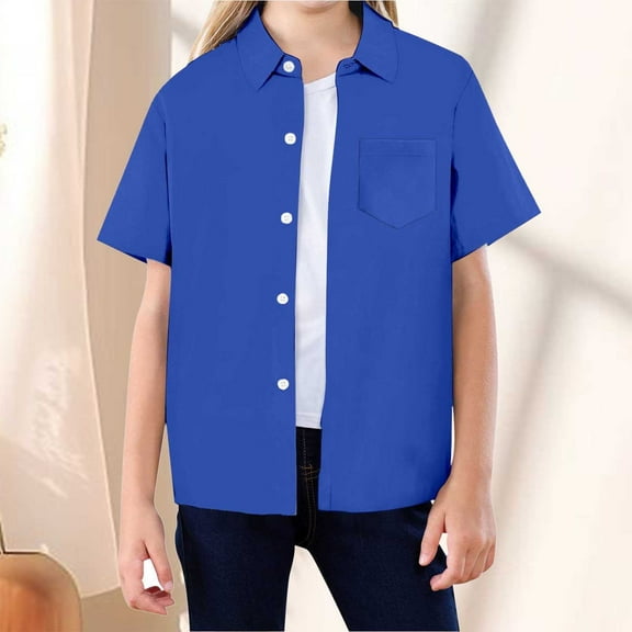 Kids Girls' Button Down Shirts Boys Blue Dress Shirt Boys Formal Shirt Girls School Uniform Shirts 6-7 Years