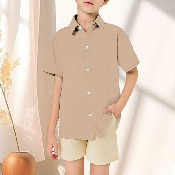 Kids Girls' Button Down Shirts Boys Formal Shirt Khaki Shirt Toddler Boy Kids Uniform Shirts 8-9 Years Kids Clothes