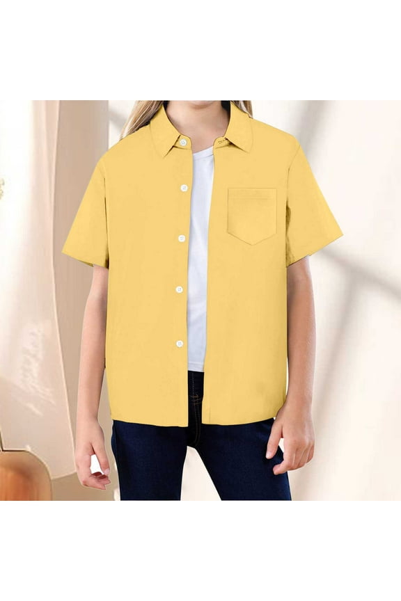 Kids Boys' Button Down Shirts Boys Yellow Dress Shirt Button Up Shirt Graduation Shirts School Uniforms for Boys 6-7 Years