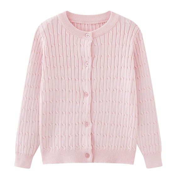 Kids Girls Cable Knit Cardigan Sweater Solid Cotton Button Down Long Sleeve Chunky Sweater 𝐔niform Cardigan Outerwear