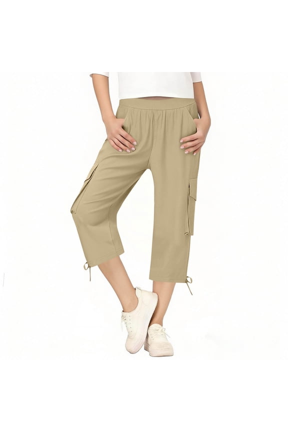 Kids Girls Cargo Capris Lightweight Relaxed Fit Drawstring Hem Cropped Pants for School Sports, 5T-16Y