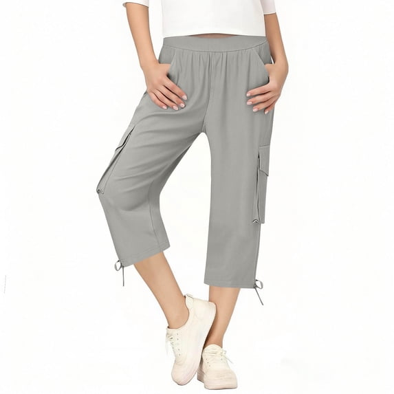 Kids Girls Cargo Capris Lightweight Relaxed Fit Drawstring Hem Cropped Pants for School Sports, 5T-16Y