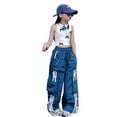 thumbnail image 1 of Kids Girls Cargo Pants Elastic High Waisted Drawstring Baggy Cargo Pants with Pocket Classic Fit Sports Outdoor Loose Pants Girls Trendy 6-7 Years, 1 of 6