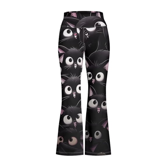 Kids Girls Cartoon Bat Print Flare Pants Kids High Waist Slim Fit Stretch Micro Flare Sports Leggings Soft Elastic Casual Trousers for Girls Daily Wear(Black2,5-6 Years)