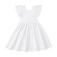 thumbnail image 1 of Kids Girls Casual Dress Summer Solid Color Fly Sleeves Back Bow Tie Dress Party Birthday School Tunic Dresses, 1 of 7