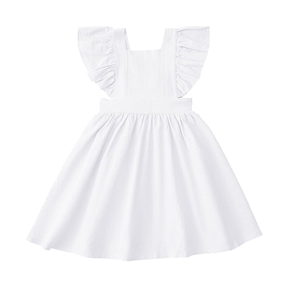 Kids Girls Casual Dress Summer Solid Color Fly Sleeves Back Bow Tie Dress Party Birthday School Tunic Dresses