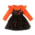 thumbnail image 1 of Kids Girls Casual Dress12M 18M 24M 2Y 3Y 4Y 5Y  Long Sleeve Crew Neck Bat Print Tulle Dress Fall A-line Dress Halloween Costume, 1 of 10