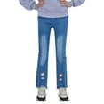 thumbnail image 1 of Kids Girls Casual Jeans Elastic Waist Denim Wide Leg Pants Trousers, 1 of 7