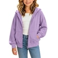 thumbnail image 1 of Kids Girls Casual Oversized Zip‑Front Hoodie Jacket, Soft Long‑Sleeve Hooded Sweatshirt With Pockets, Basic Solid Outerwear, 1 of 9